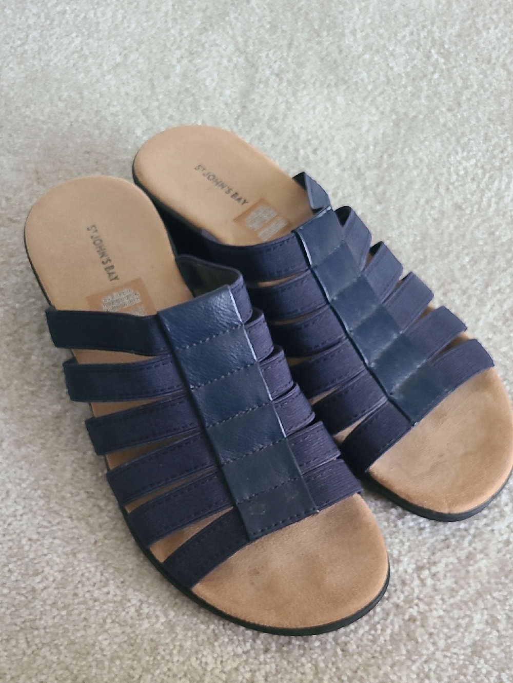 St John's Bay EUC Navy Blue Slip On Sandals Super Comfy Sz 9